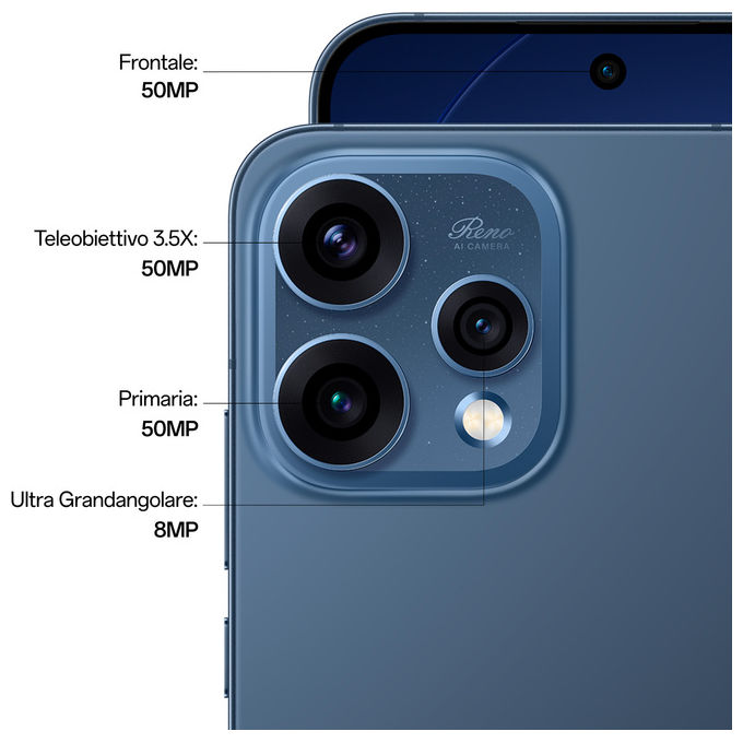 Oppo CPH2825 Reno15 Smartphone 5G AI 6.59'' 8GB 512GB Tripla Fotocamera 50MP Snapdragon 7 Gen 4 Batteria 6500 mAh colore Twilight Black