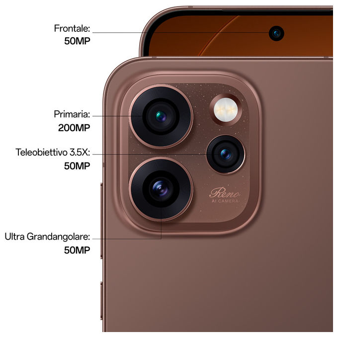 Oppo, Reno15 Pro 5G, Smartphone AI, Tripla fotocamera 200+50+50MP, 12GB RAM, 512GB, Nero Dusk