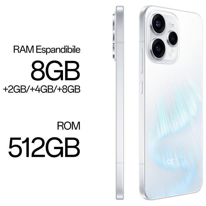 Oppo Reno15 5G, Smartphone AI, Tripla Fotocamera 50MP, 512GB, 8GB RAM, Aurora White