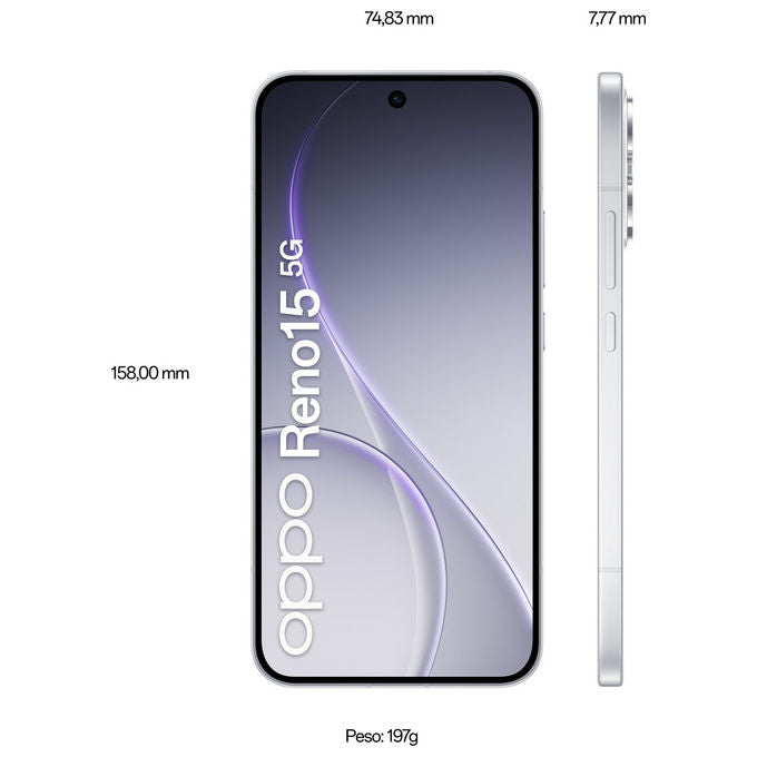 Oppo Reno15 5G, Smartphone AI, Tripla Fotocamera 50MP, 512GB, 8GB RAM, Aurora White