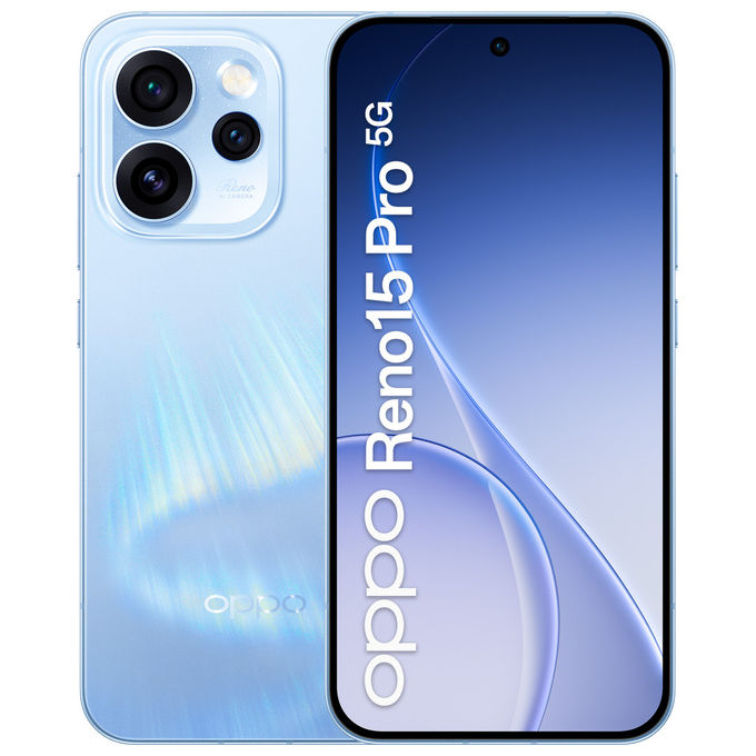 Oppo Reno15 Pro 5G Smartphone 6,32'' AMOLED 120Hz MediaTek Dimensity 8450 12GB RAM 512GB Tripla cam 200MP 6200mAh colore Aurora Blue