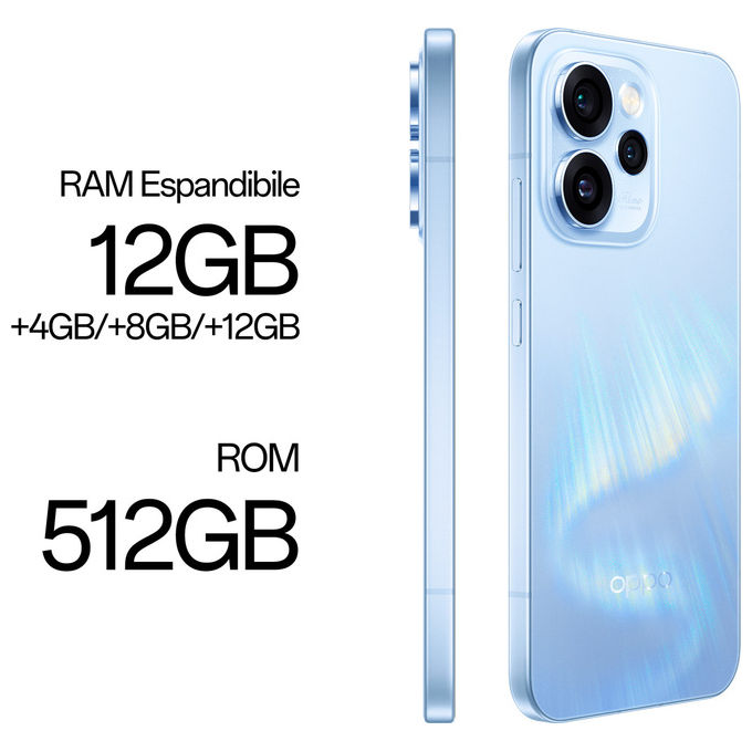Oppo Reno15 Pro 5G Smartphone 6,32'' AMOLED 120Hz MediaTek Dimensity 8450 12GB RAM 512GB Tripla cam 200MP 6200mAh colore Aurora Blue