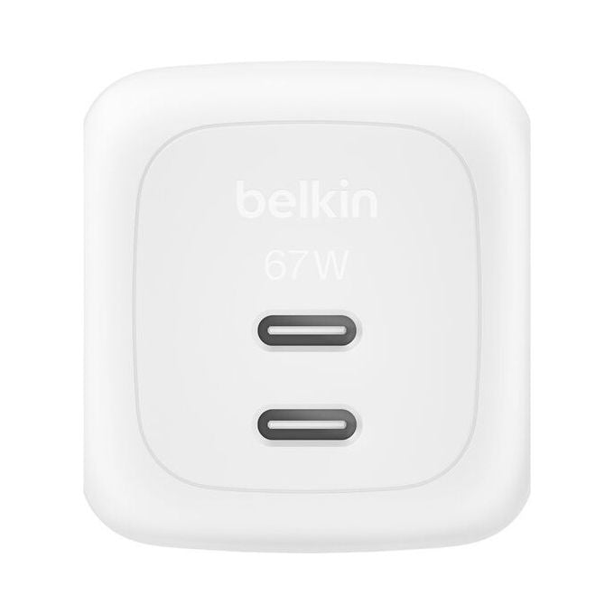 Belkin, Caricabatterie Universale, 67W, Ricarica Rapida, 2 Porte USB-C, Bianco, con Cavo