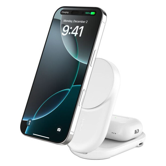 Belkin UltraCharge, Caricatore Wireless Magnetico, Qi2 25W, 2 in 1 con USB-C, Bianco
