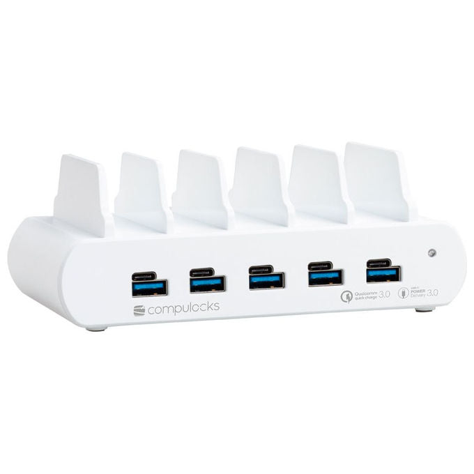 Compulocks, Stazione di Ricarica USB-C e USB-A, 5 Porte, con Spina UK, Bianco