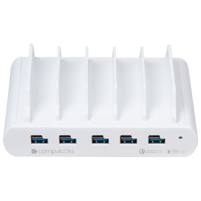 Compulocks, Stazione di Ricarica USB-C e USB-A, 5 Porte, con Spina UK, Bianco