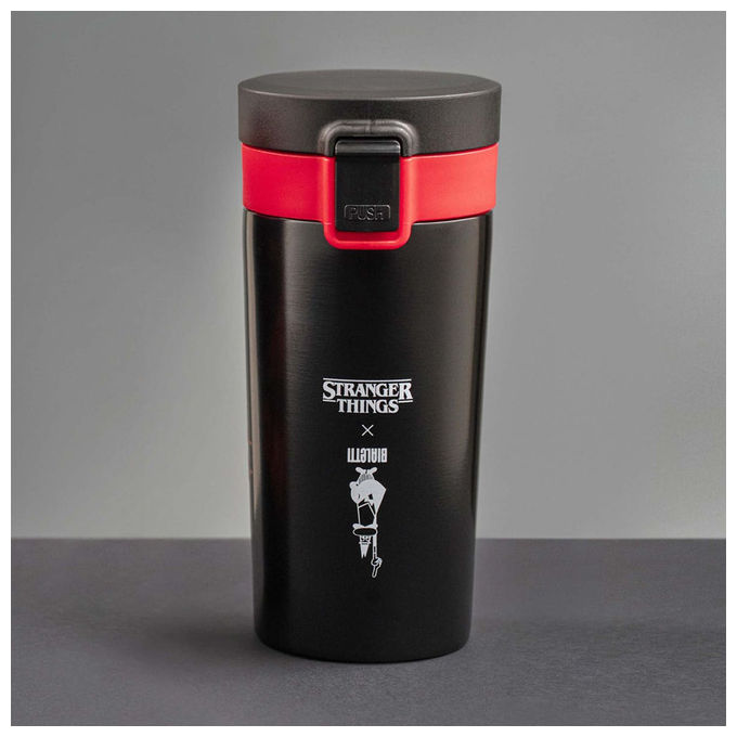 Bialetti, Tazza da Viaggio Stranger Things, 380 ml, Acciaio Inox, Nero e Rosso