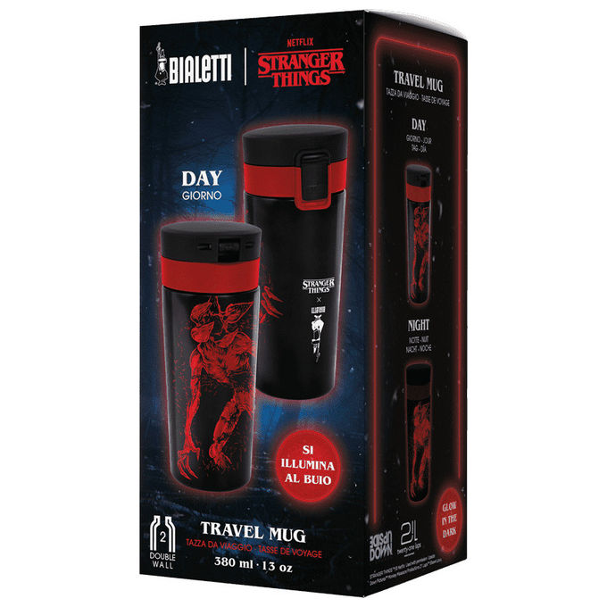 Bialetti, Tazza da Viaggio Stranger Things, 380 ml, Acciaio Inox, Nero e Rosso