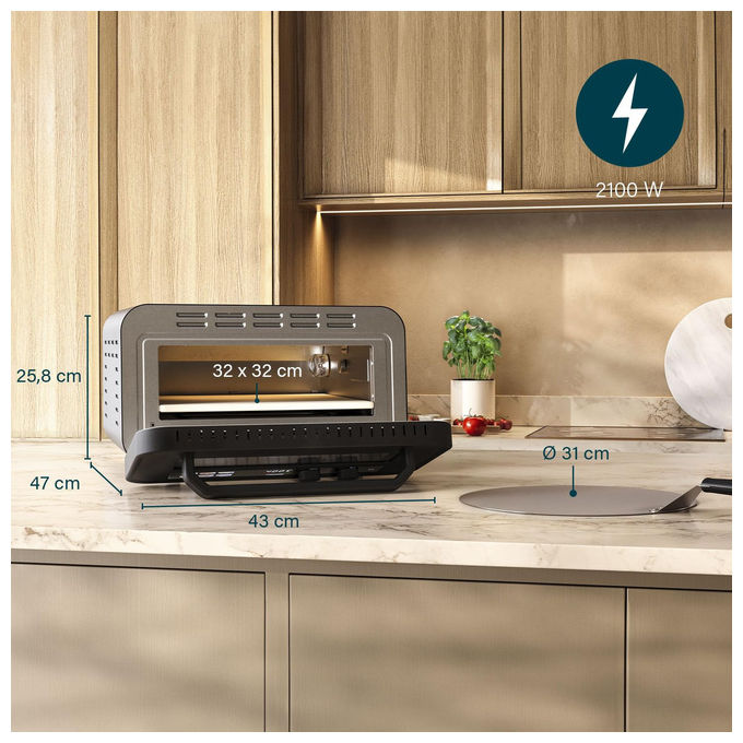 Princess 112780 Pro Max Forno per Pizza 15 L 400°C 2100 W Controllo Digitale Touch Pietra e Pala Incluse colore Nero