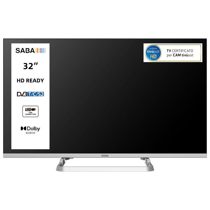 SABA Tv Led Hd 32 Pollici Triplo Ter DVB-T2-C-S2 Hevc Main10 Grigio