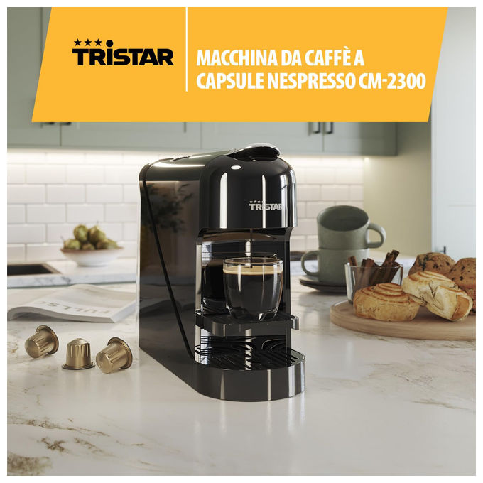 Tristar CM2302 Macchina da caffe' a Capsule Compatibile Nespresso 0.8 L 20 bar 1400 W Spegnimento Automatico colore Nero