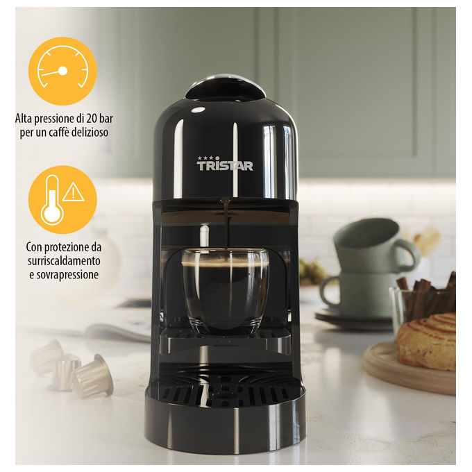 Tristar CM2302 Macchina da caffe' a Capsule Compatibile Nespresso 0.8 L 20 bar 1400 W Spegnimento Automatico colore Nero
