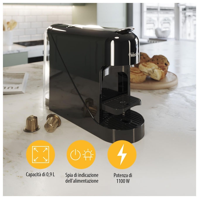 Tristar CM2302 Macchina da caffe' a Capsule Compatibile Nespresso 0.8 L 20 bar 1400 W Spegnimento Automatico colore Nero