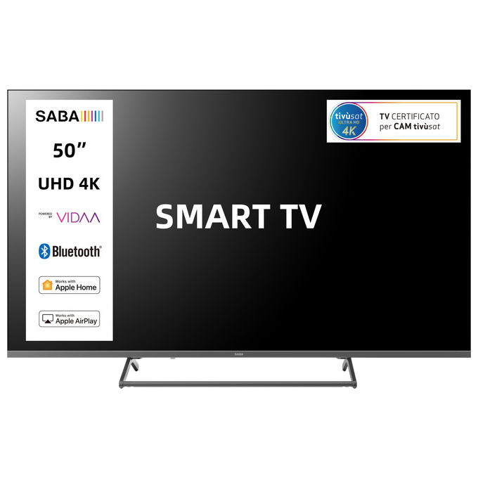 Saba, Smart Tv Led 4K Ultra HD 50 Pollici, Sistema VIDAA, HDR, Tivu'sat