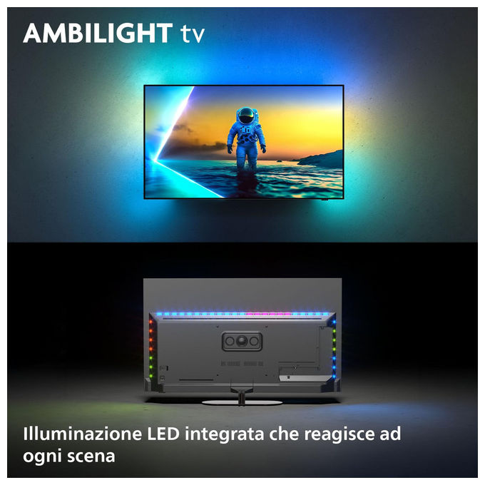 Philips 48OLED820-12 Ambilight TV OLED 48'' 4K UHD Google TV P5 AI Dolby Vision Atmos 144 Hz colore Nero