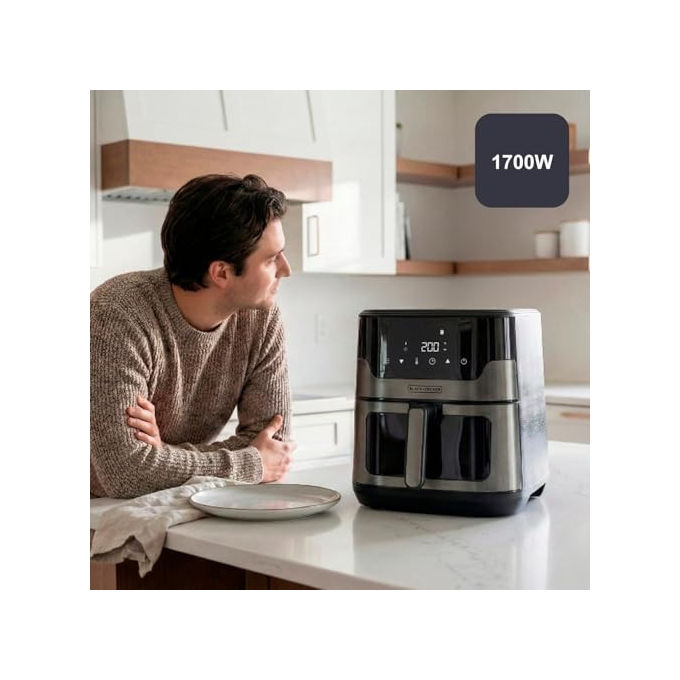 Black+Decker, Friggitrice ad Aria, 1700W, 8 Programmi, 8-9 Persone, Display Touch, 8 Litri