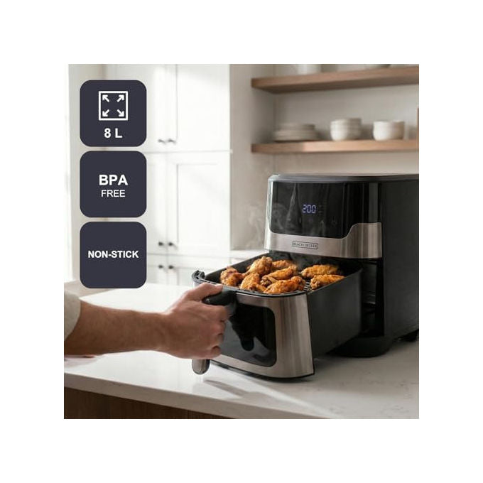 Black+Decker, Friggitrice ad Aria, 1700W, 8 Programmi, 8-9 Persone, Display Touch, 8 Litri