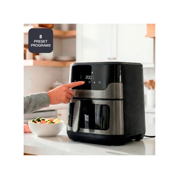 Black+Decker, Friggitrice ad Aria, 1700W, 8 Programmi, 8-9 Persone, Display Touch, 8 Litri