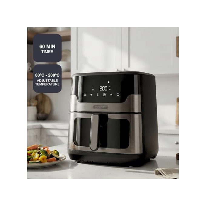 Black+Decker, Friggitrice ad Aria, 1700W, 8 Programmi, 8-9 Persone, Display Touch, 8 Litri