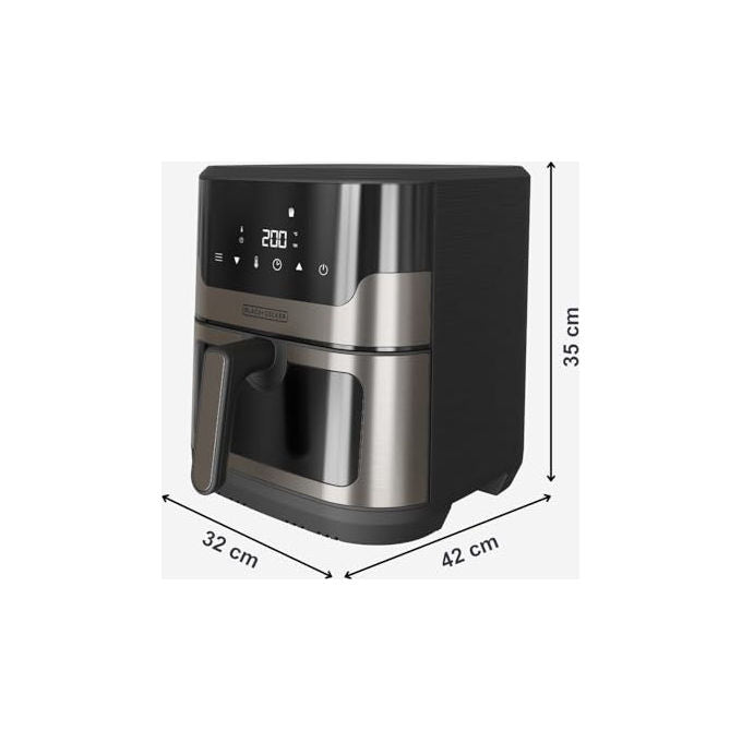 Black+Decker, Friggitrice ad Aria, 1700W, 8 Programmi, 8-9 Persone, Display Touch, 8 Litri