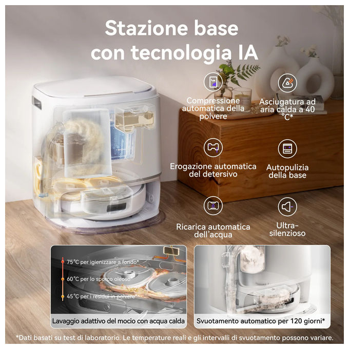 Narwal FREOZ10 Freo Z10 Robot Aspirapolvere Lavapavimenti LiDAR 3D 15000 Pa Autosvuotante Lavaggio 75°C Anti-groviglio Wi-Fi colore Bianco