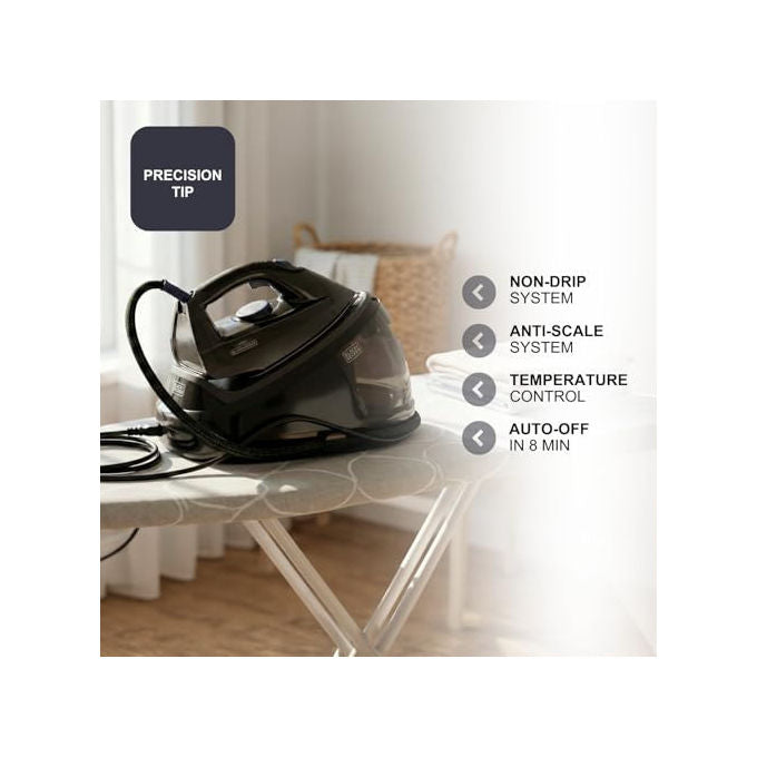 Black+decker BXSS2600E Centro Stirante con Caldaia 2600W 7 bar Vapore 130 g-min Serbatoio 1.5L Antimicrobico ECO colore Nero