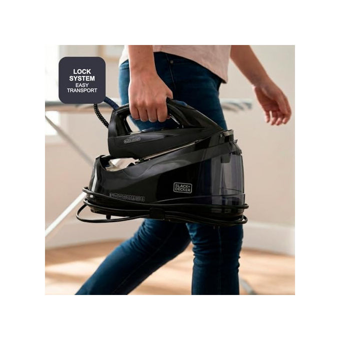 Black+decker BXSS2600E Centro Stirante con Caldaia 2600W 7 bar Vapore 130 g-min Serbatoio 1.5L Antimicrobico ECO colore Nero