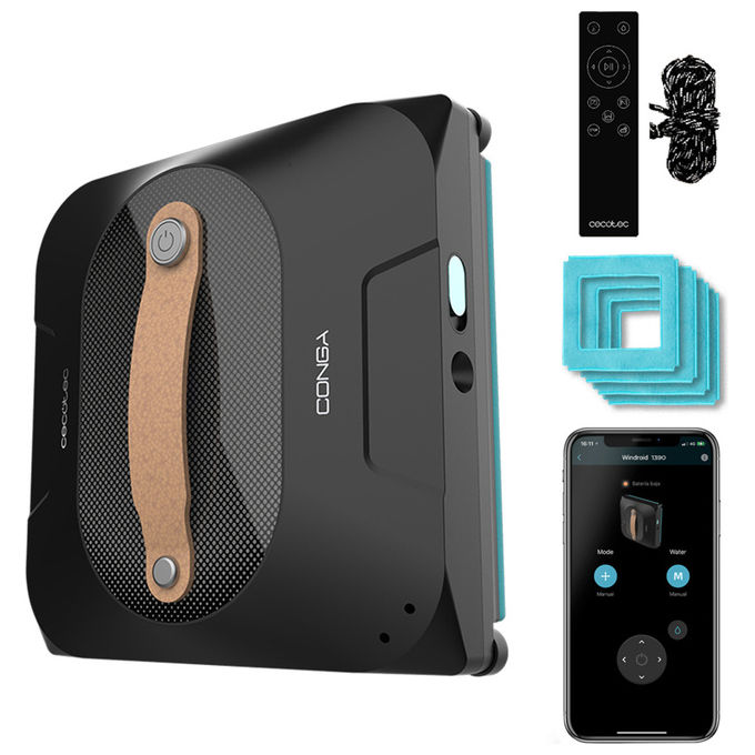 Cecotec CONGA WINDROID 1390 DOUBLE SPRAY CONNECTED Robot Lavavetri 3 in 1 8 modalita' 72 W 100 ml App e Telecomando colore Nero