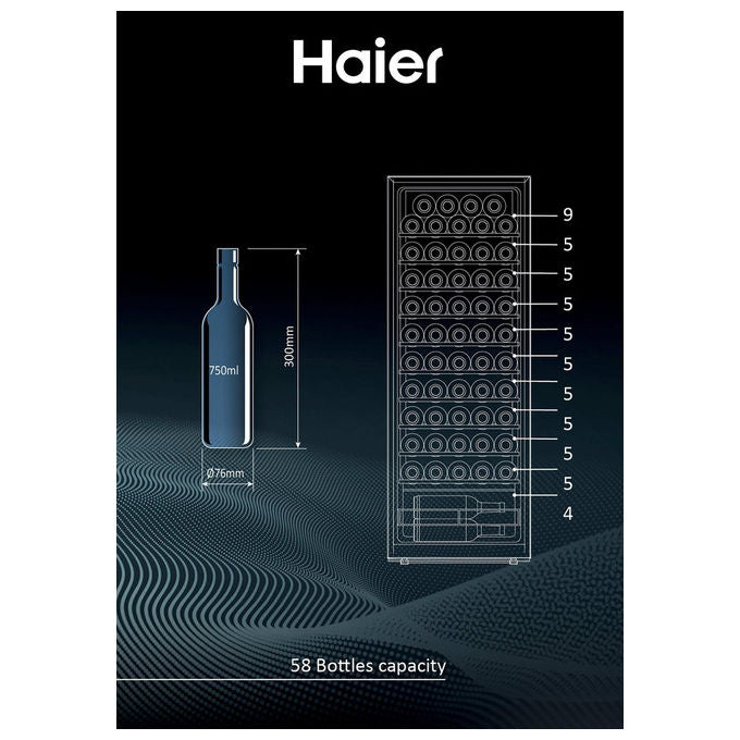 Haier HWS58GGH1 Wine Bank 50 Serie 3 Cantina Vino 58 Bottiglie 150 L 1 Zona Touch Wi-Fi App hOn 37 dB colore Nero