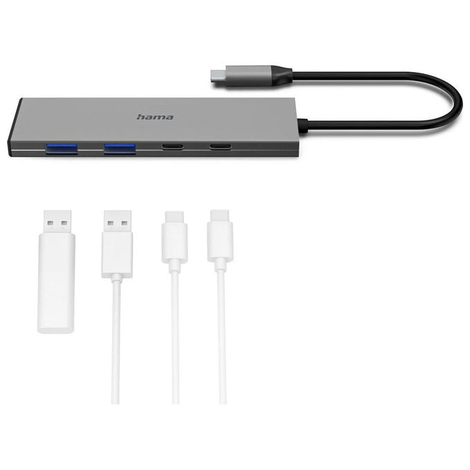 Hama, Hub USB Tipo-C, 10000 Mbit-s, Grigio, Alluminio, 00200147