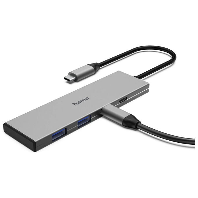 Hama, Hub USB Tipo-C, 10000 Mbit-s, Grigio, Alluminio, 00200147