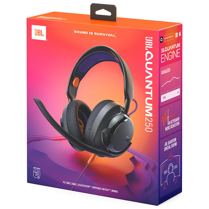 JBL JBLQTUM250BLK Quantum 250 Cuffie Gaming Over-Ear Cablate con Microfono Jack 3.5mm colore Nero