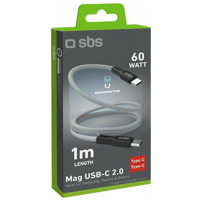 Sbs, Cavo Usb-C, Magnetico, 60W, 1 Metro, Grigio