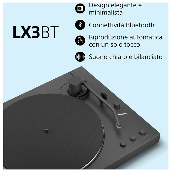 Sony, Giradischi con Trasmissione a Cinghia PS-LX3BT, Automatico, Nero