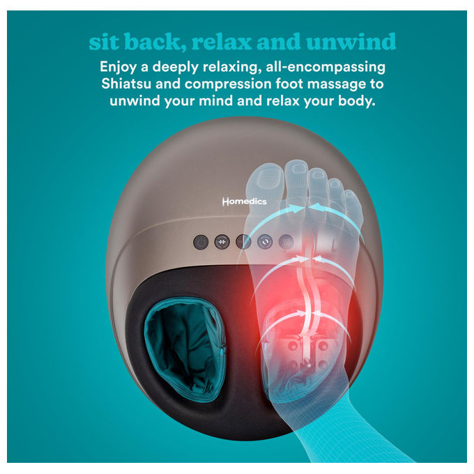 Homedics FMS-350HGY-EU Shiatsu Air Pro Massaggiatore Elettrico Piedi Compressione Aria Calore 3 Intensita' colore Grigio