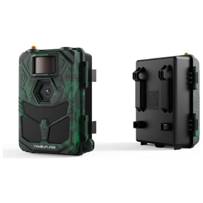 Camouflage, Fototrappola 4G 4K, 30MP, Visione Notturna, Trigger 0.2s, EZ4G Pro, Camouflage