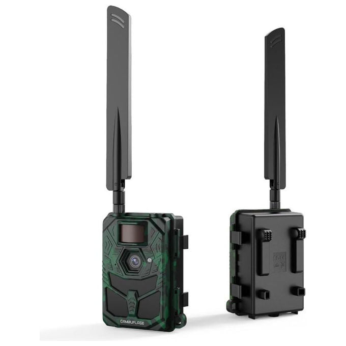 Camouflage, Fototrappola 4G 4K, 30MP, Visione Notturna, Trigger 0.2s, EZ4G Pro, Camouflage