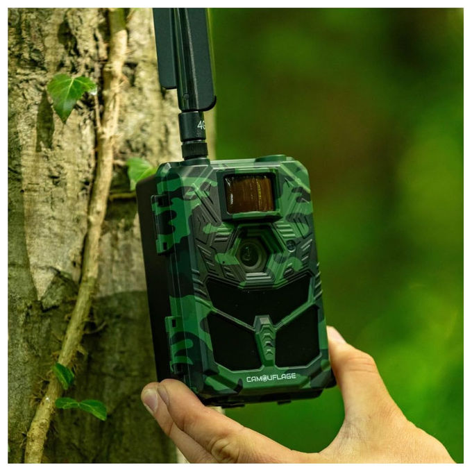 Camouflage, Fototrappola 4G 4K, 30MP, Visione Notturna, Trigger 0.2s, EZ4G Pro, Camouflage