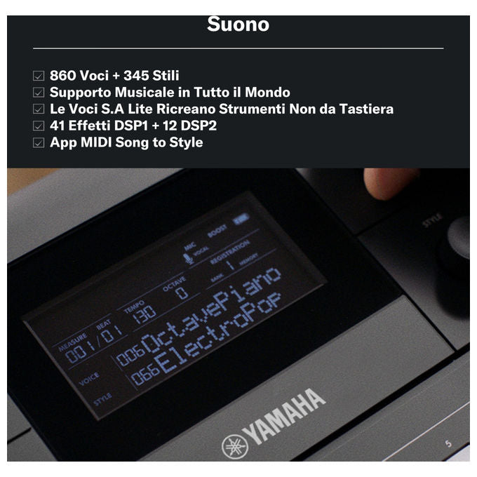 Yamaha VHN6420 PSR-E483 Tastiera Portatile 61 Tasti Sensibili al Tocco 860 Voci 345 Stili 12W colore Nero