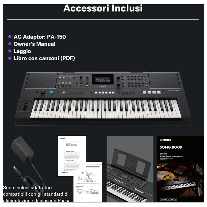 Yamaha VHN6420 PSR-E483 Tastiera Portatile 61 Tasti Sensibili al Tocco 860 Voci 345 Stili 12W colore Nero
