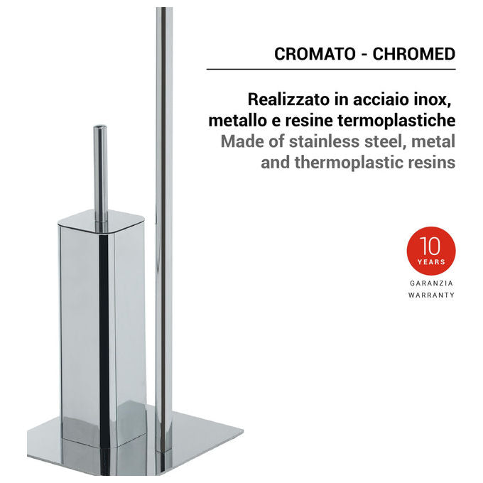 Gedy 1332 Felix Piantana Portarotolo e Scopino WC Acciaio Inox Base Quadrata Zavorrata colore Cromato