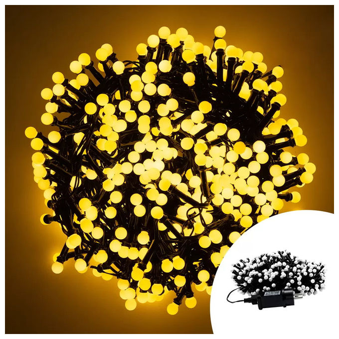 Am-63, Catena Luminosa LED, 10 LED, 500 cm, Bianco Caldo, Con Timer, Per Interni-Esterni