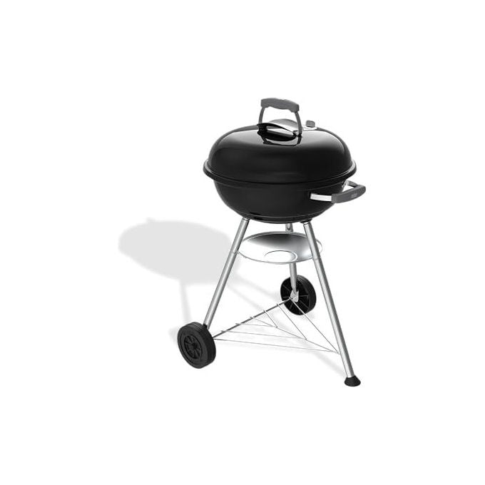 Weber 1502054 Compact Kettle Barbecue a Carbone 47 cm 1548 cm² Griglia Acciaio per 6 Persone con Ruote colore Nero