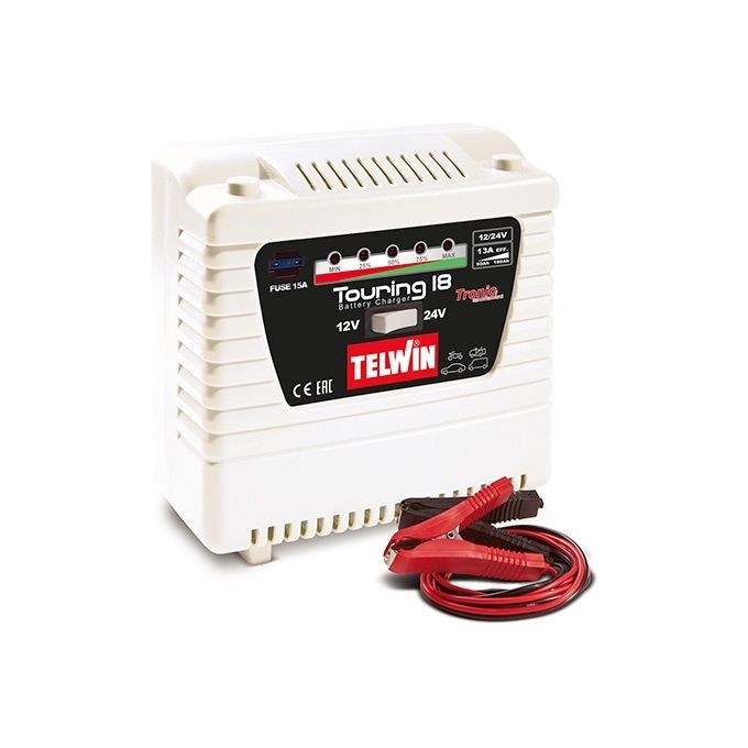 Telwin 807853 Touring 18 Caricabatteria 12V 24V 18A per Auto Moto 230V 1Ph 50-60Hz colore Nero