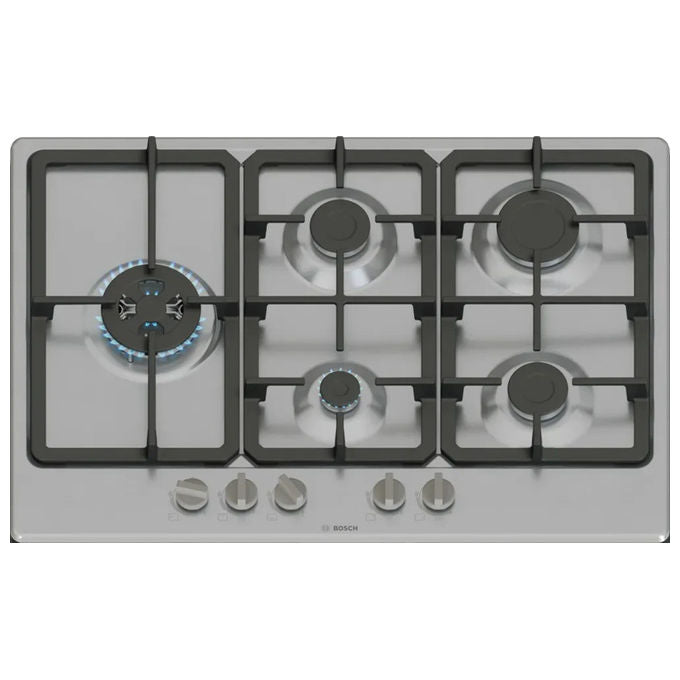 Bosch, Piano Cottura a Gas, 5 Fuochi, 75x52 cm, Acciaio Inox