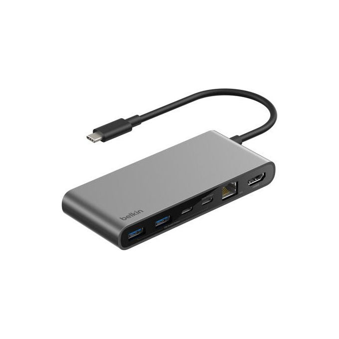 Belkin, Hub USB-C 8-in-1, Grigio, Interfaccia HDMI, RJ-45, USB 3.2, Lettore Schede