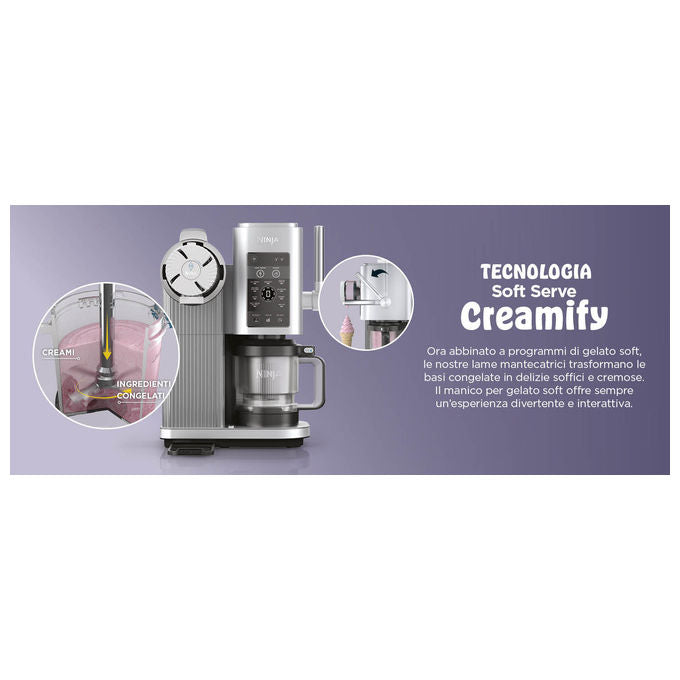 Ninja NC701EU CREAMi Scoop and Swirl Gelatiera 13 Programmi 2 Vasetti 480 ml 800W colore Argento Platino