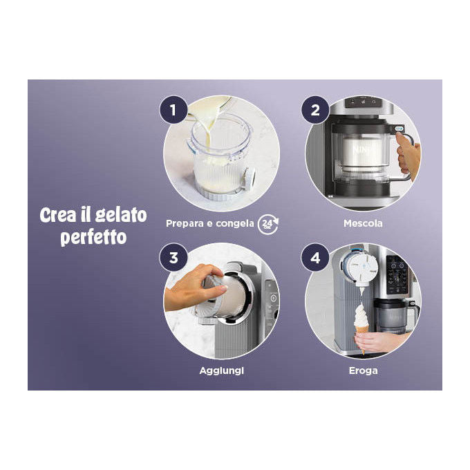 Ninja NC701EU CREAMi Scoop and Swirl Gelatiera 13 Programmi 2 Vasetti 480 ml 800W colore Argento Platino