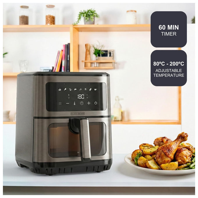 Black and Decker BXAF2501E Friggitrice ad aria 6,5 L 1600 W 8 programmi display touch colore Nero