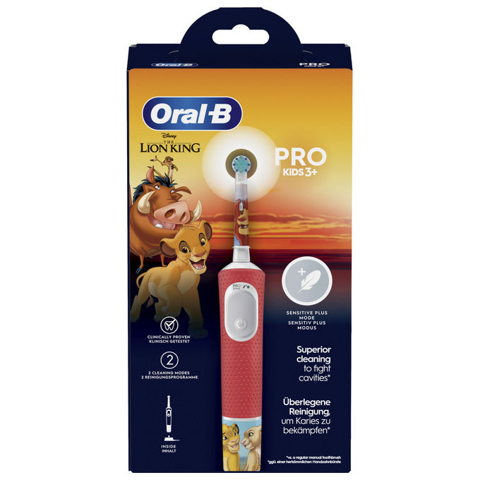 Oral-B, Spazzolino Elettrico per Bambini Vitality Re Leone, Con Adesivi